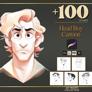 Head Boy Cartoon Maker Procreate Stamps & Photoshop Brushes – 100+ Anime Manga Poses Tattoo, Illustration, Line Art, Stencil, Brush Pack