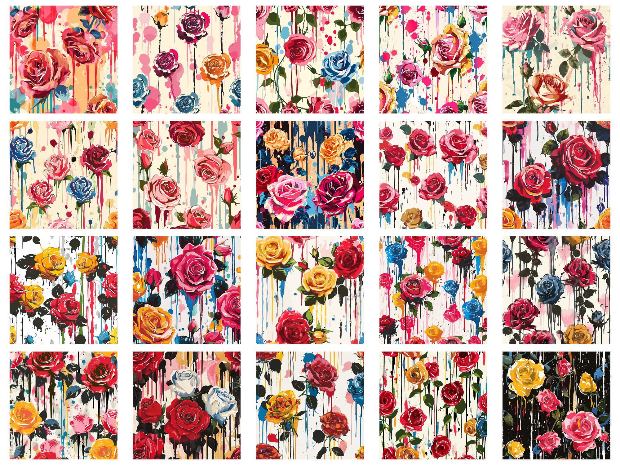 Texture Roses Painted Roses Dripping Paint Procreate Texture Brush & Photoshop PAT Pattern ...