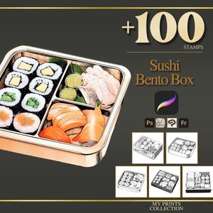 寿司弁当箱 Procreate スタンプ＆Photoshopブラシ – 100種類以上の食品・飲料・料理・コーヒーのイラスト、線画、ステンシル、ブラシパック