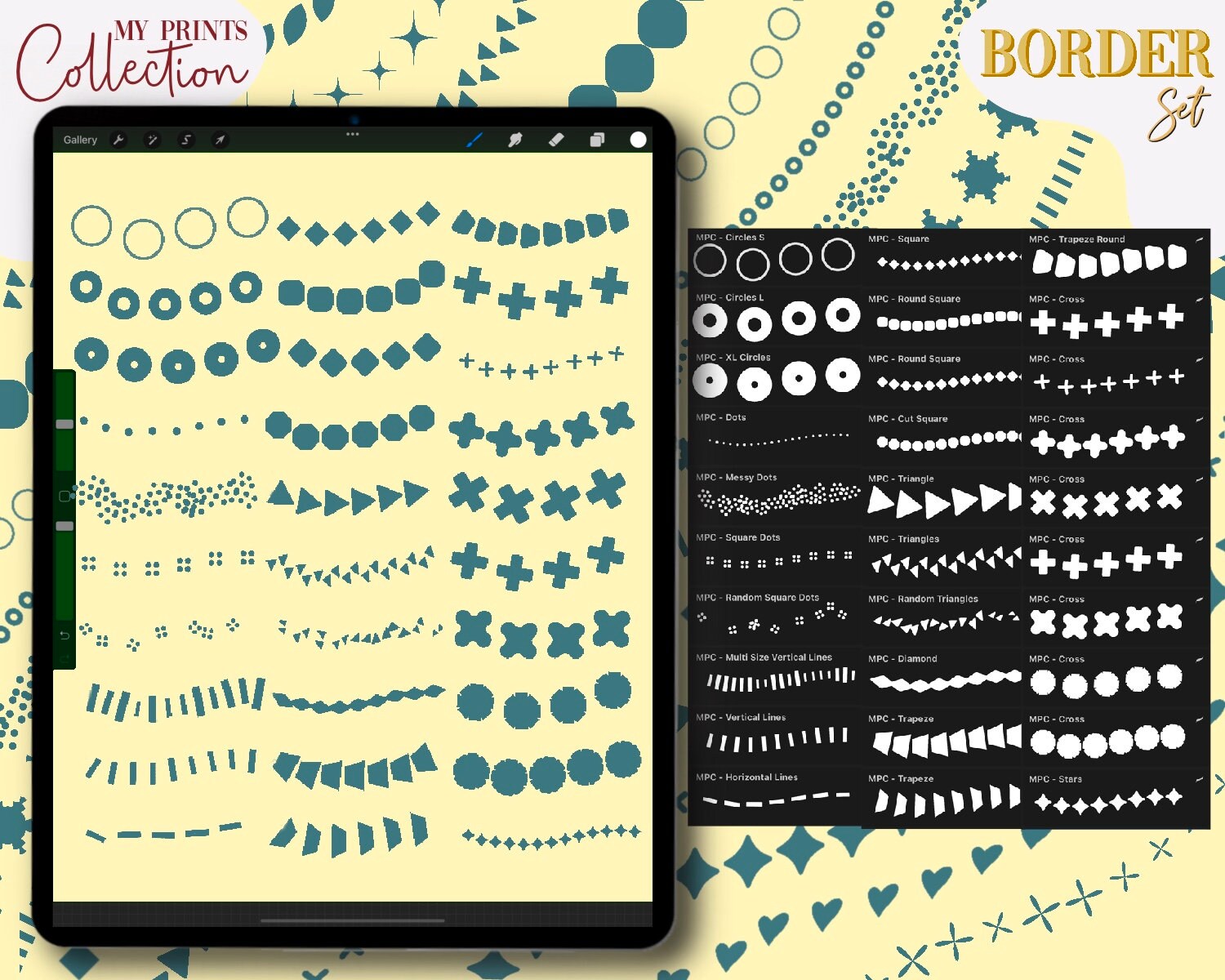 Border Procreate Brush Set 52 Seamless Pattern Brush Dots Etsy