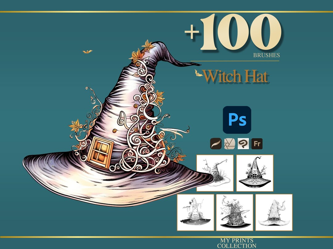 Witch Hat Halloween Photoshop Brushes & Procreate Stamps – 100+ Tattoo ...