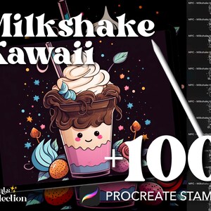 100+ Procreate Milkshake Kawaii Stamps, Drink Beverage Food Bubble Cute Chibi, Digital Download, Digital Art Supply, Procreate Brush