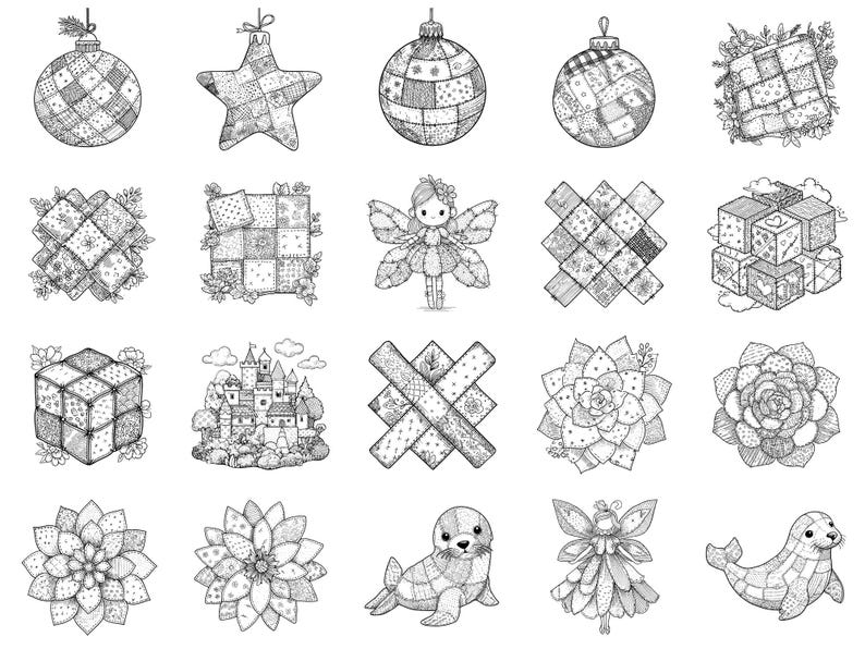 Sellos y pinceles de Photoshop para Procreate con diseños de criaturas fantásticas: más de 100 texturas de patchwork para edredones de moda, tatuajes, arte digital, imágenes prediseñadas, arte lineal y pinceles. imagen 7