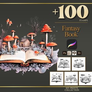 Fantasy Book Procreate Stamps & Photoshop Brushes – 100+ Interior Room Design Tattoo, Illustration, Line Art, Stencil, Brush Pack