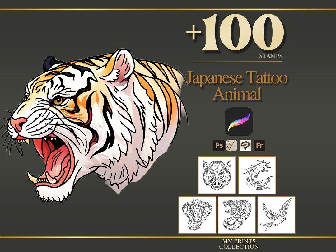 Animal Japanese Tattoo Procreate Stamps & Photoshop Brushes – 100 ...