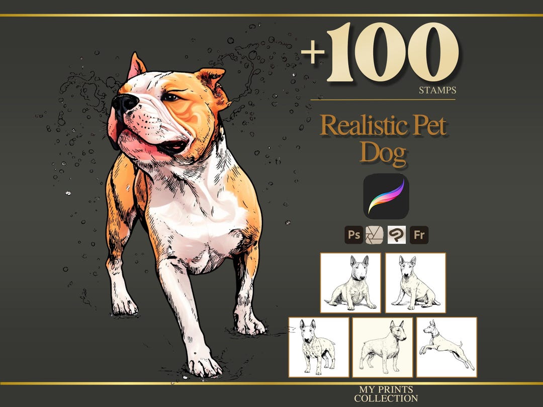 Dog Pet Realistic Procreate Stamps & Photoshop Brushes – 100+ Tattoo ...