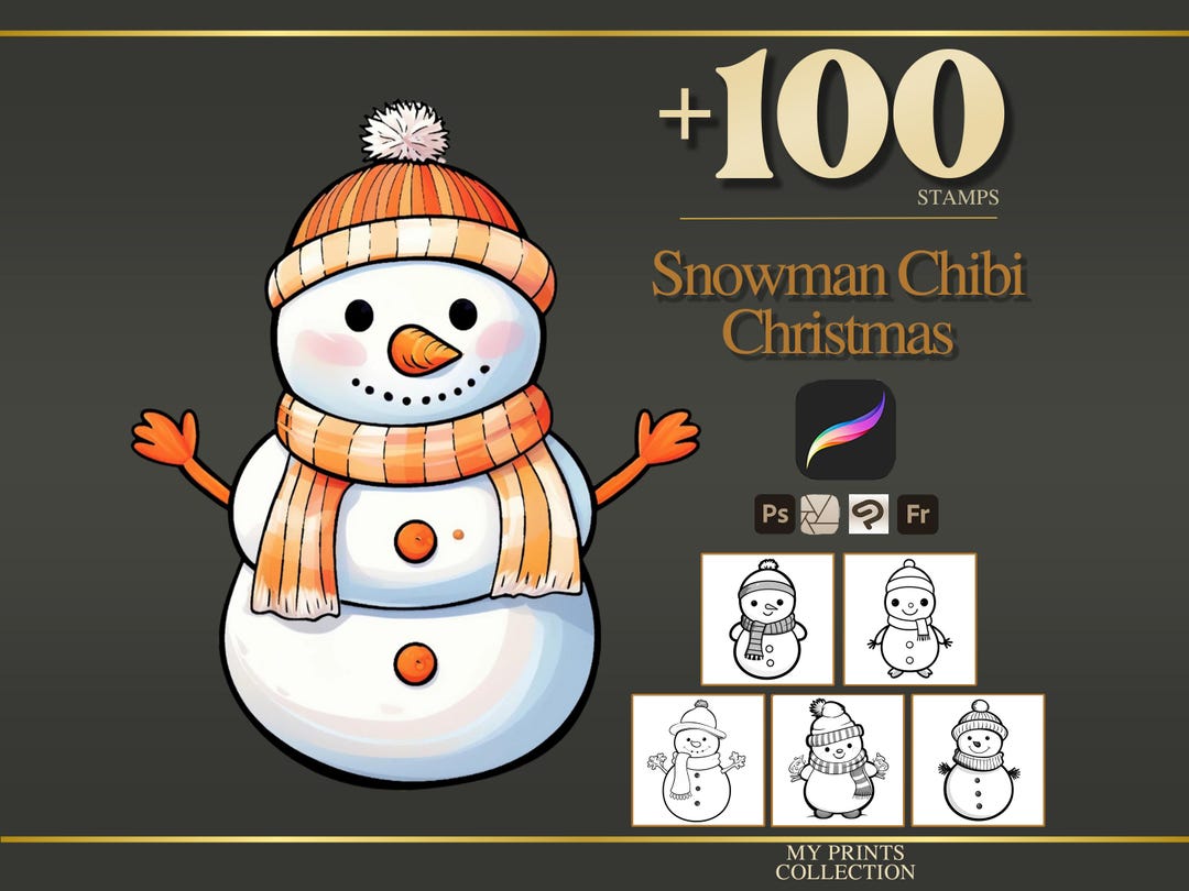 Snowman Chibi Christmas Procreate Stamps & Photoshop Brushes – 100 ...