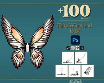 Fairy Wings and Dust Photoshop Brushes & Procreate Stamps, 100+ Wing and Sparkle Dust Stamps, Fairycore Digital Download