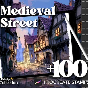 100+ Procreate Straße Mittelalterliche Briefmarken, Innenarchitektur Dekor Raumlandschaft, digitaler Download, digitales Kunstzubehör, Procreate Pinsel