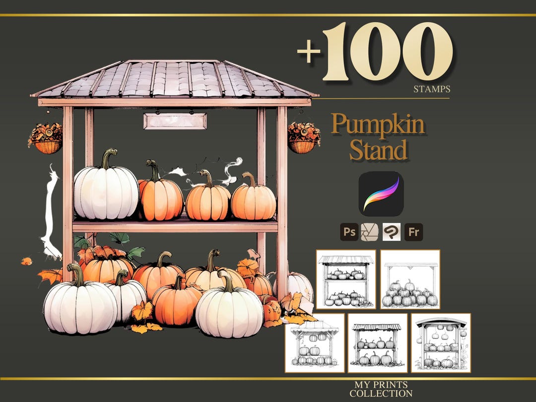 Pumpkin Stand Procreate Stamps & Photoshop Brushes – 100+ Interior Room ...