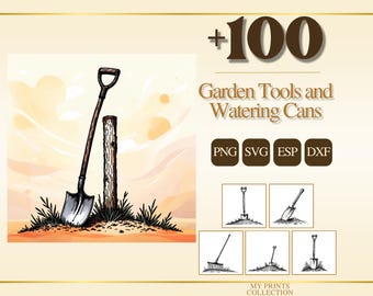 Garden Tools and Watering Cans PNG Clipart, 100+ Watering Can & Trowel Transparent Download, Cottagecore Commercial Use SVG EPS Dxf