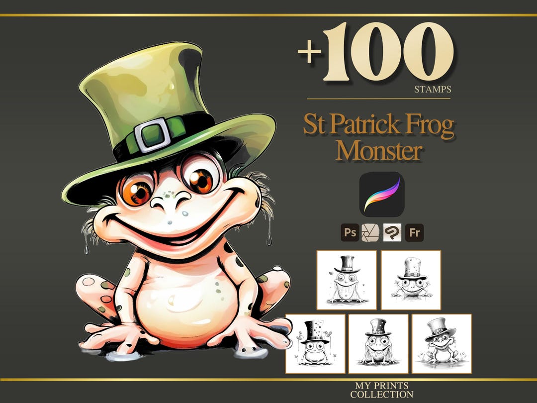 St Patrick Frog Monster Procreate Stamps & Photoshop Brushes – 100 ...
