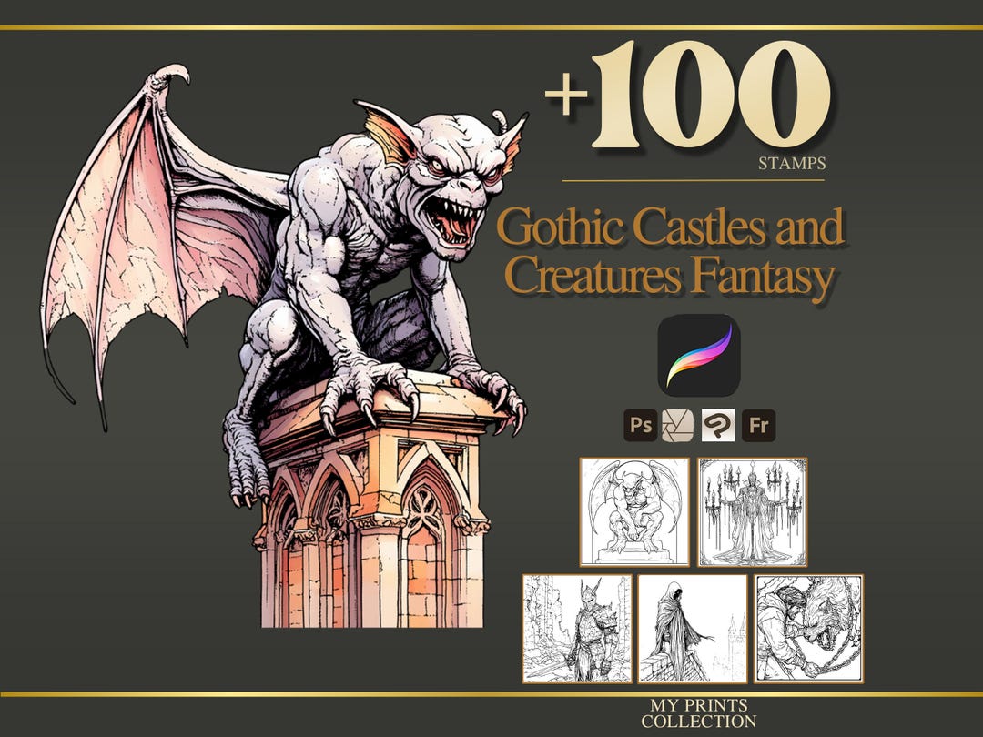 Gothic Castle Creatures Warrior Realistic Procreate Stamps & Photoshop ...