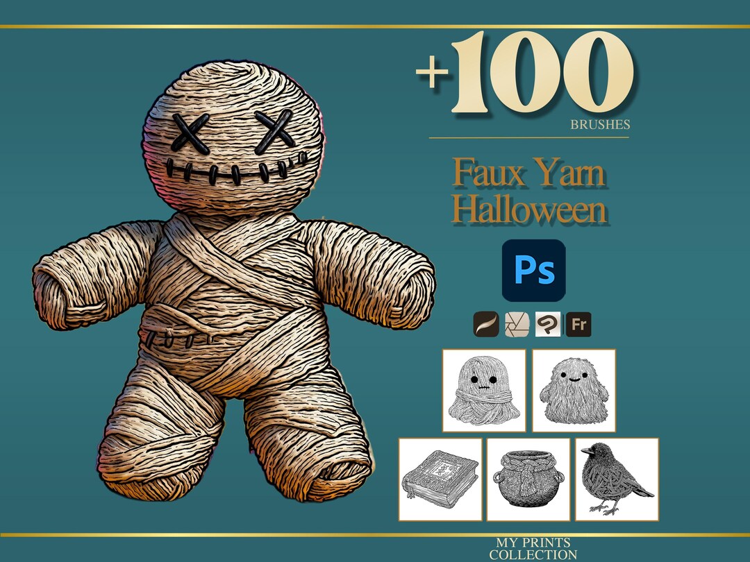 Faux Yarn Halloween Photoshop Brushes & Procreate Stamps – 100+ Crochet ...