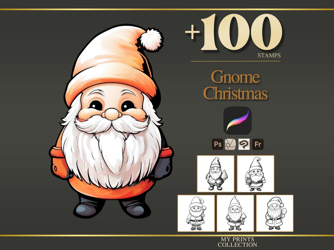 Gnome Christmas Procreate Stamps & Photoshop Brushes – 100+ Tattoo ...