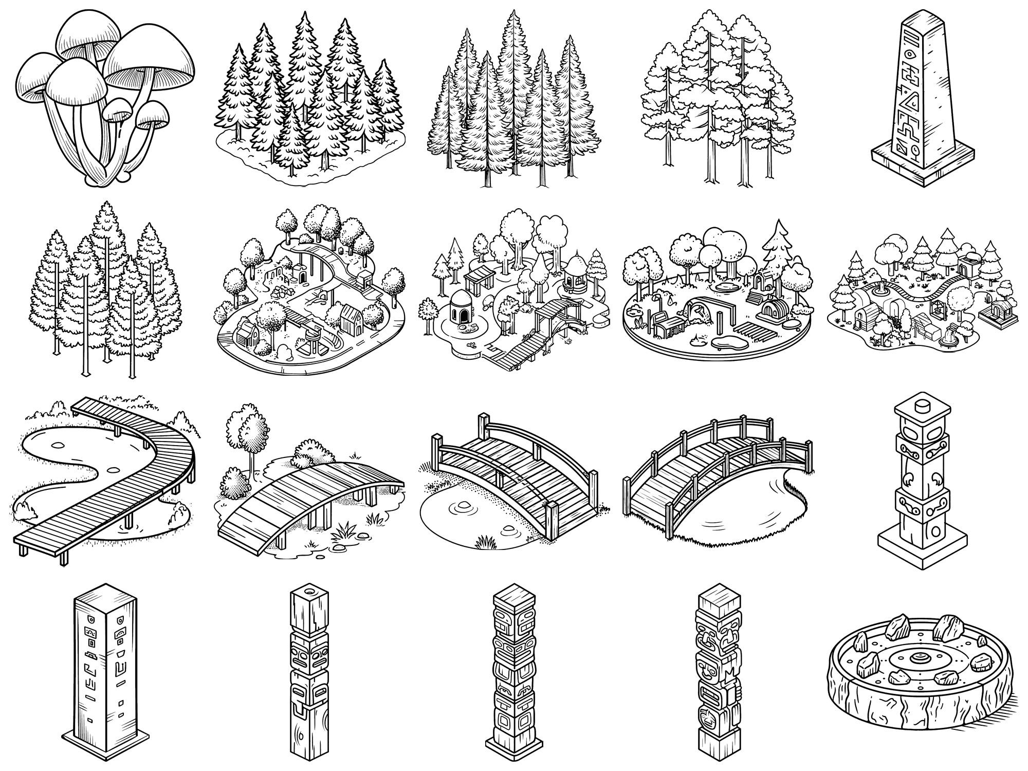 Isometric Enchanted Forest Builder Procreate Stamps & Photoshop Brushes ...