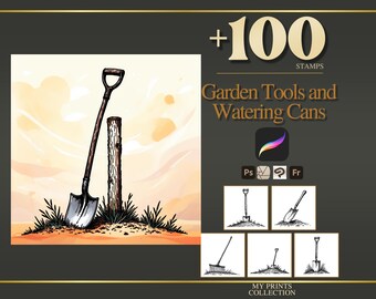 Garden Tools and Watering Cans Procreate Stamps, 100+ Floral Garden Tools Brush Set, Cottagecore Botanical Digital Download iPad