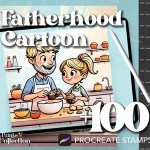 Más de 100 sellos Procreate de dibujos animados para el Día del Padre, lindos pinceles de dibujo kawaii para papá y bebé, herramienta digital para iPad, arte para colorear, atrevido y fácil.
