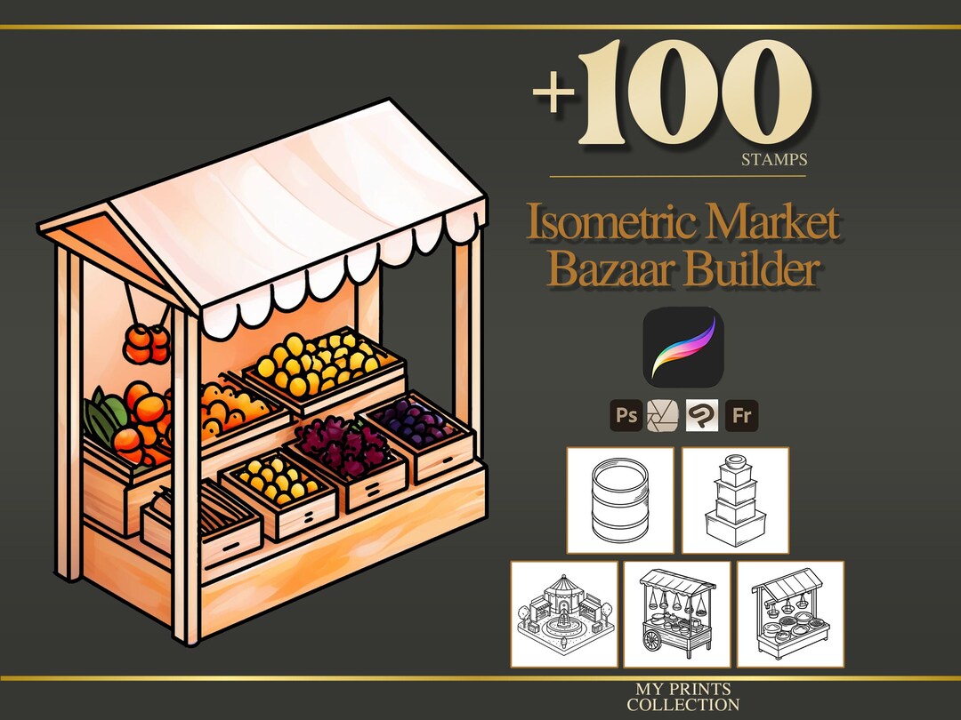 Isometric Market Bazaar Builder Procreate Stamps & Photoshop Brushes ...