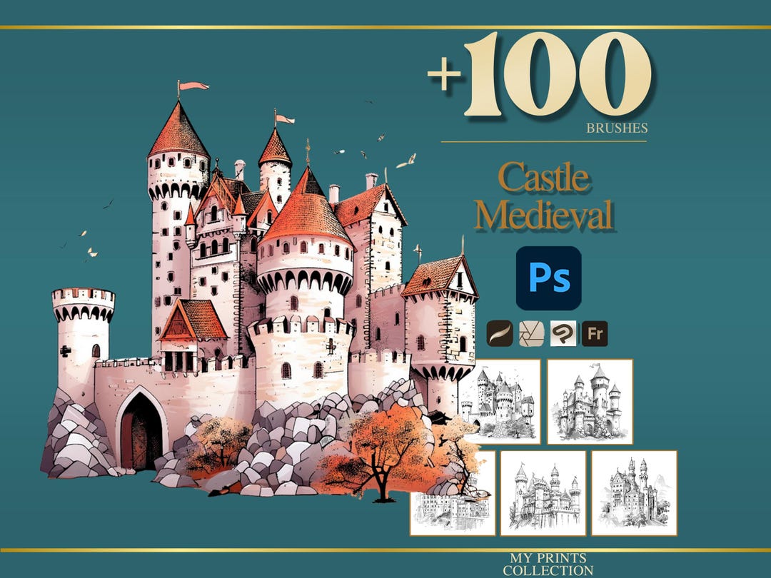 Castle Medieval Photoshop Brushes & Procreate Stamps – 100+ Place House ...