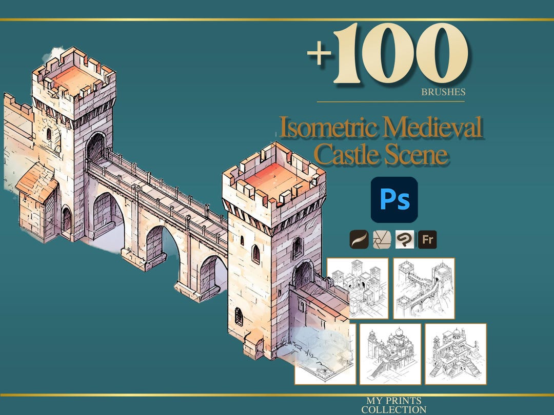 Isometric Medieval Castle Scene Photoshop Brushes & Procreate Stamps ...