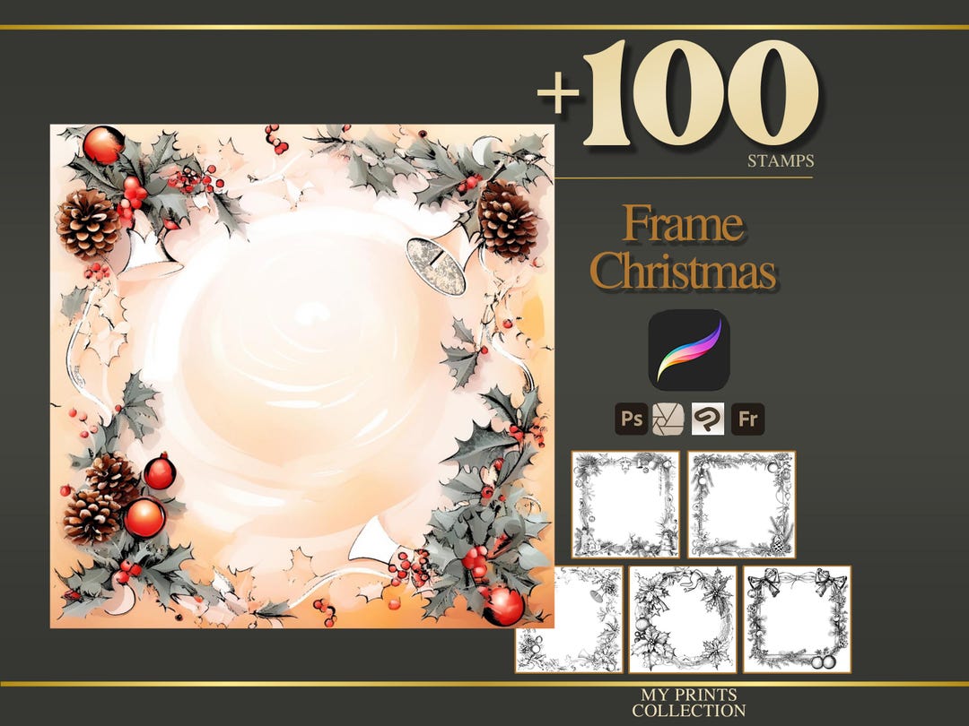 Frame Christmas Procreate Stamps & Photoshop Brushes – 100+ Tattoo ...