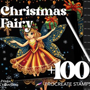 Más de 100 sellos de hadas navideñas de Procreate, nieve mágica, Navidad, invierno, descarga digital, material de arte digital, pincel de Procreate