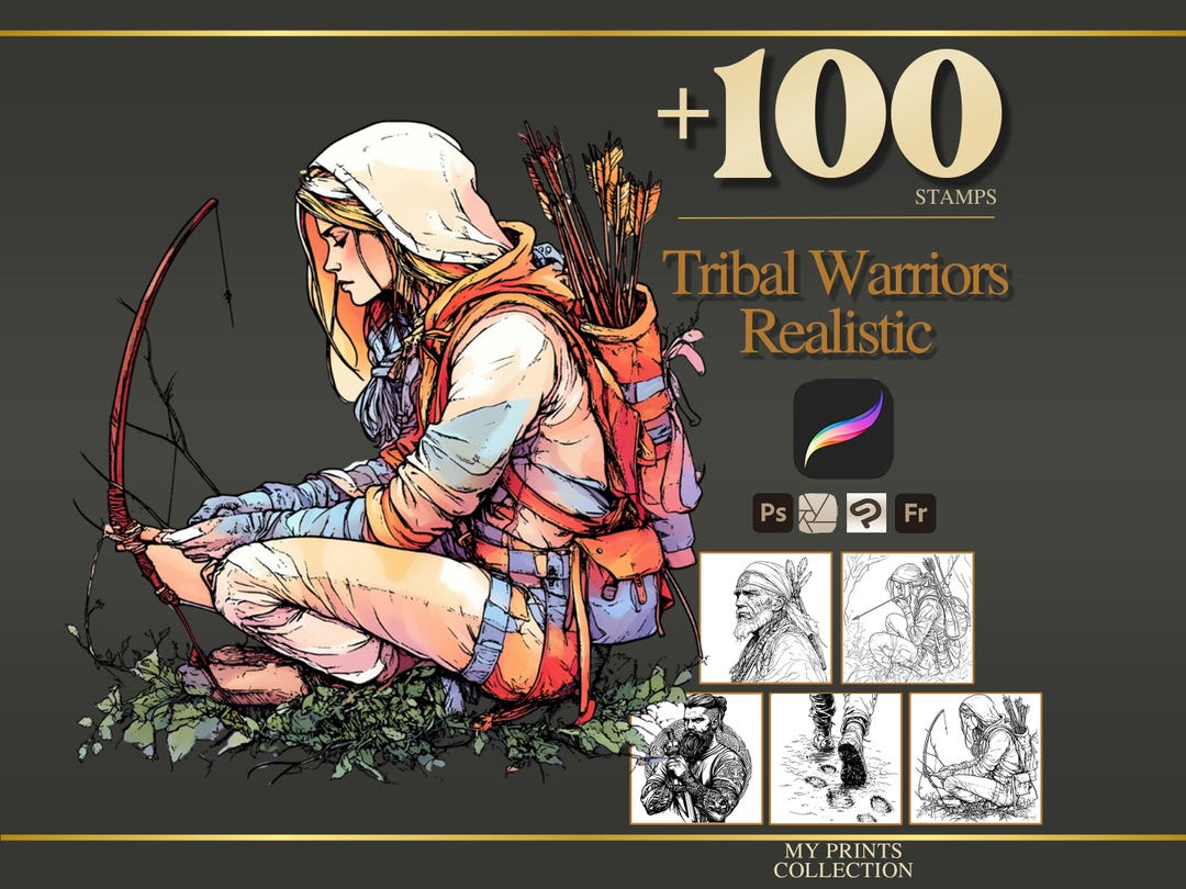 Tribal Warrior Realistic Procreate Stamps & Photoshop Brushes – 100 ...