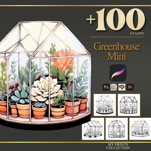 Mini Greenhouse Procreate Stamps & Photoshop Brushes – Oltre 100 tatuaggi floreali, illustrazioni, disegni al tratto, stencil e pennelli.