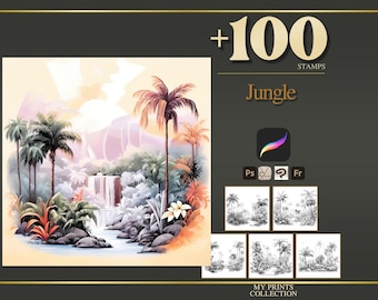 Jungle Procreate Stamps & Photoshop Brushes – 100+ Place House Landscape Magical Whimsical Tattoo, Illustration, Stencil, Brush Pack