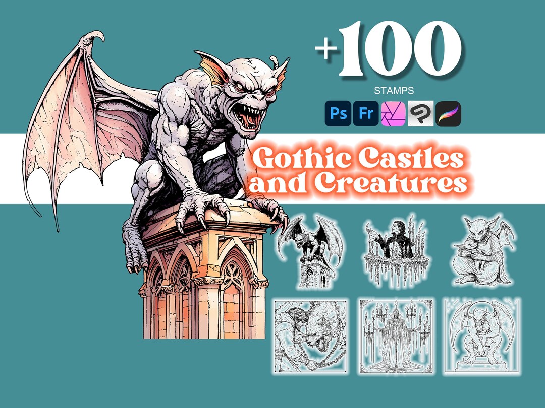 100+ Gothic Castles and Creatures Photoshop Brushes & Procreate Stamps ...