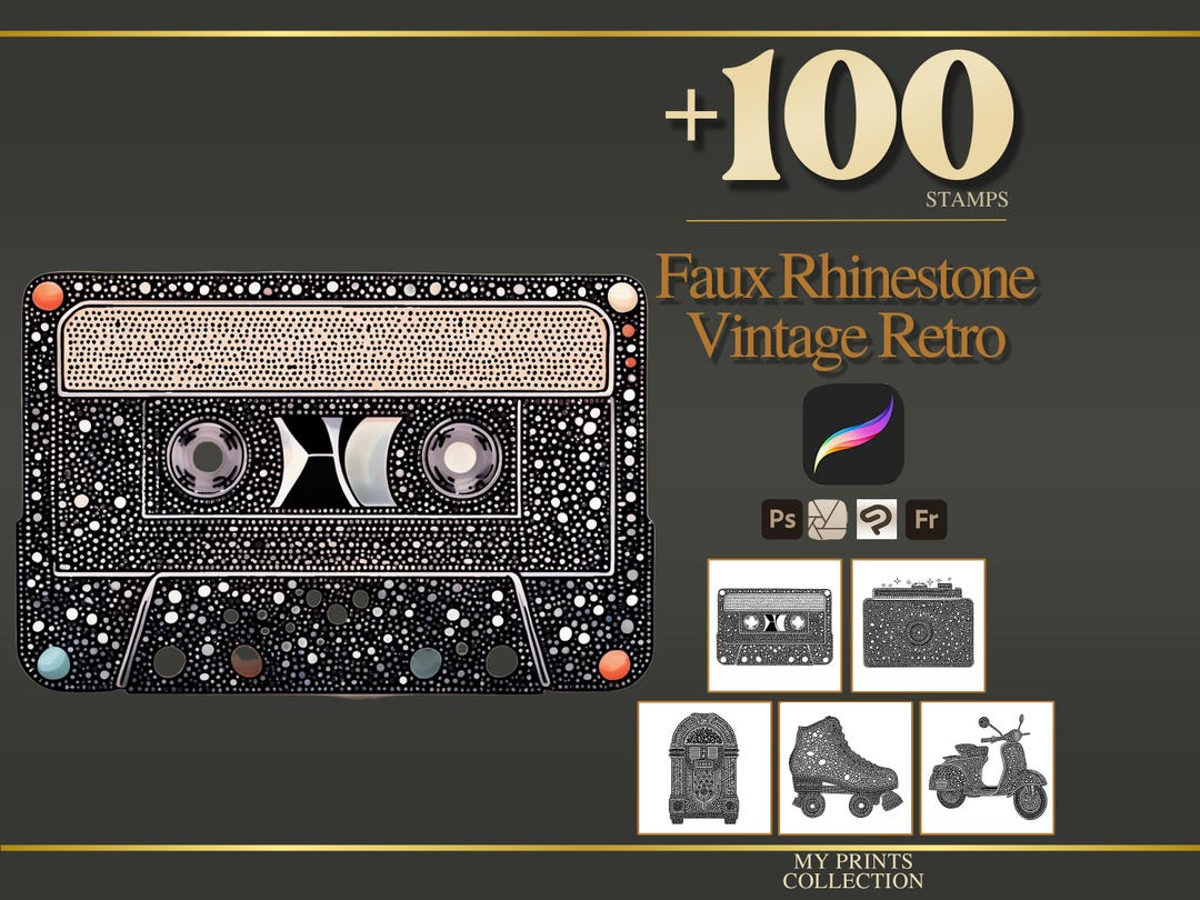Faux Rhinestone Vintage Retro Procreate Stamps & Photoshop Brushes ...