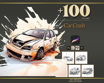 Car Crash Procreate Stamps & Photoshop Brushes - 100+ Objekt-Transport-Tattoo, Illustration, Line Art, Schablone, Pinselpaket