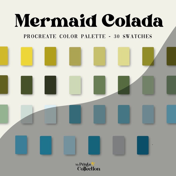 Mermaid Colada Procreate Color Palette Swatch, Digital Color Download, Seasonal Palette, Color Palette Bundle, Ocean Sea, Blue Green Pastel