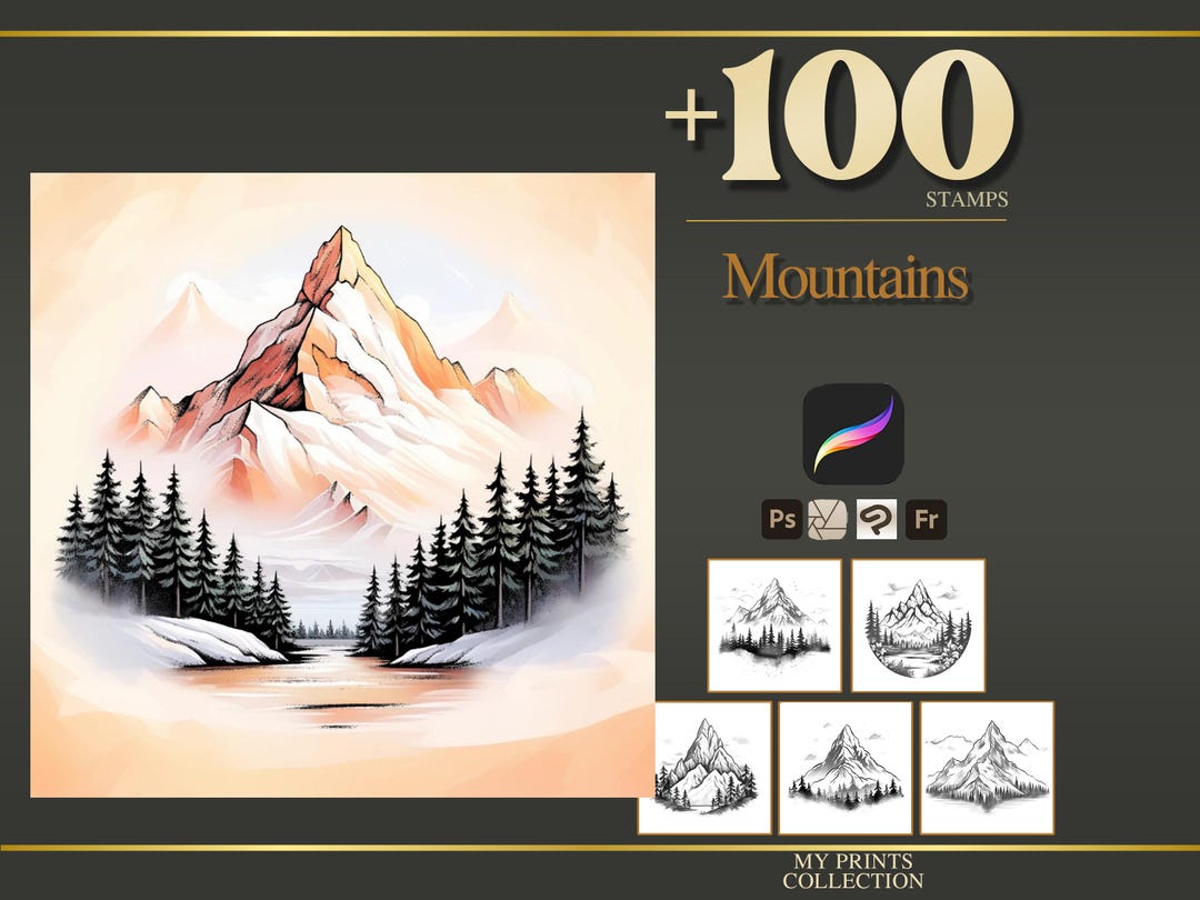 Mountains Procreate Stamps & Photoshop Brushes – 100+ Place House ...