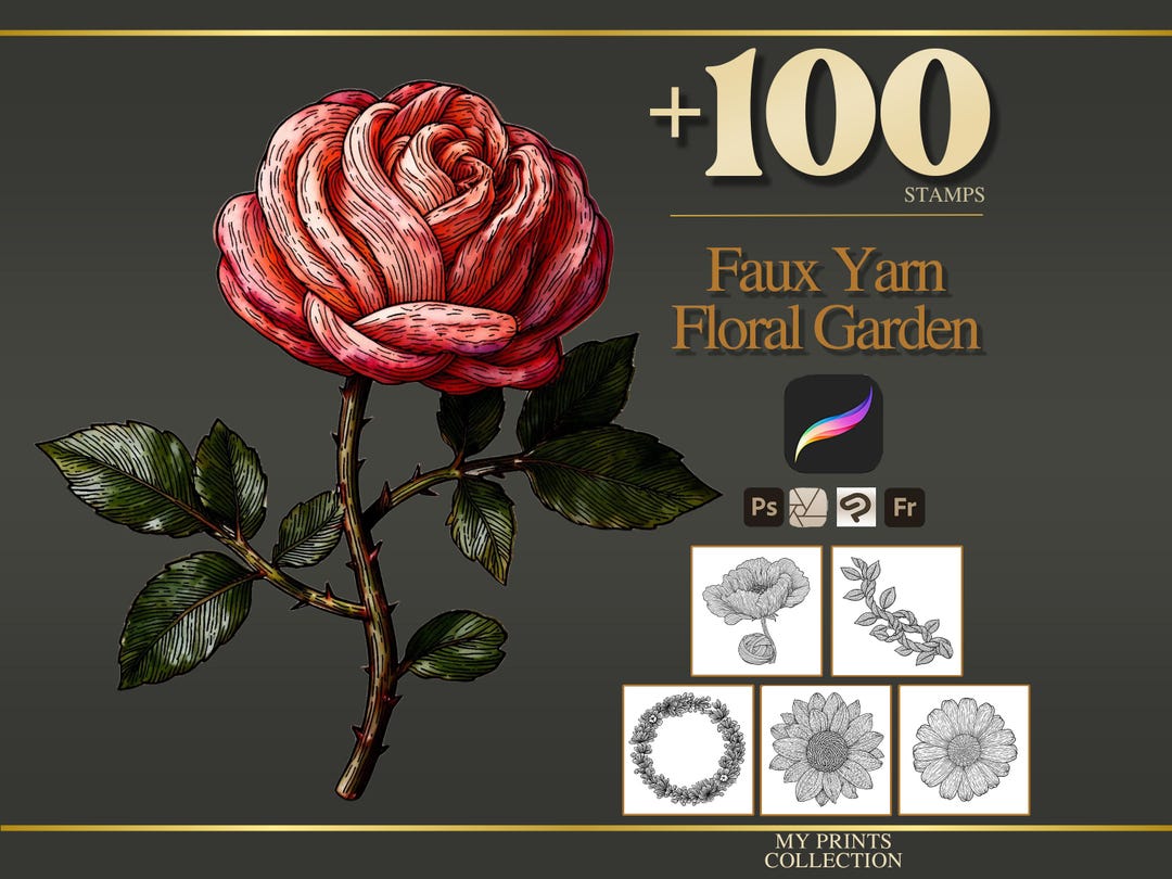 Faux Yarn Floral Garden Procreate Stamps & Photoshop Brushes – 100 ...