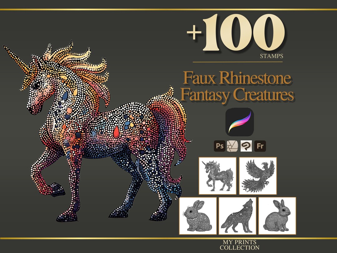 Faux Rhinestone Fantasy Creatures Procreate Stamps & Photoshop Brushes ...