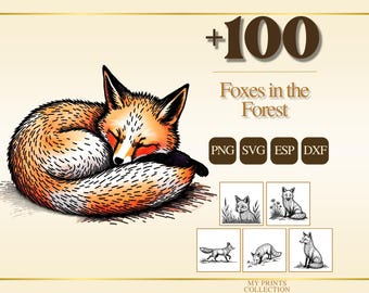 Foxes in the Forest PNG Clipart, 100+ Forest Fox Animal Transparent Digital Download, Woodland Cottagecore Commercial Use SVG EPS Dxf