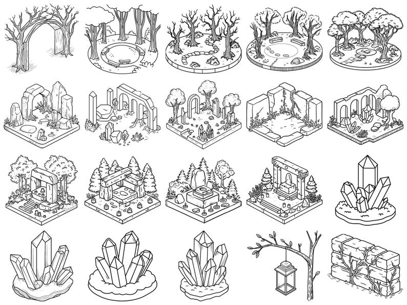 Isometric Enchanted Forest Builder Procreate Stamps & Photoshop Brushes ...