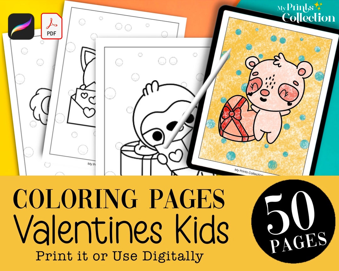 50 Valentine Animals Coloring Pages Printable PDF + Procreate Digital ...