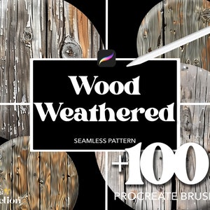 Más de 100 pinceles de madera desgastada para Procreate, pinceles de superposición de texturas con patrones abstractos sin costuras, suelos de parquet de corteza de árbol y corcho para Procreate