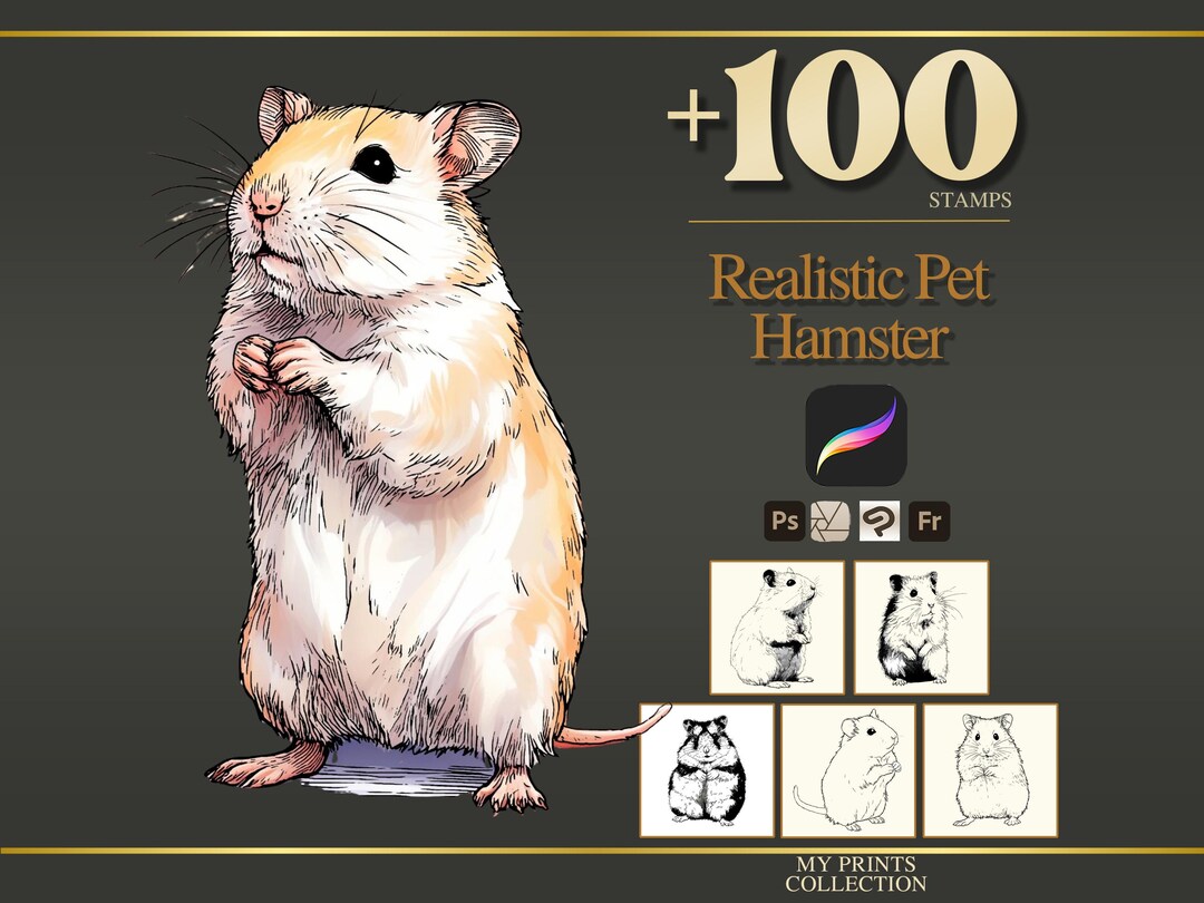 Hamster Pet Realistic Procreate Stamps & Photoshop Brushes – 100 ...