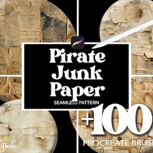 Más de 100 pinceles de papel vintage para Procreate, pinceles de superposición de texturas con patrones abstractos sin costuras, diseño arrugado de papel y lienzo para Procreate.