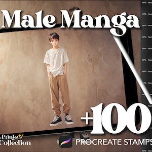 100+ mannelijke mangastempels voortplanten, lichaamsfiguur poseschets chibi anime cartoon, digitale download, digitale kunstvoorziening, voortplanten borstel