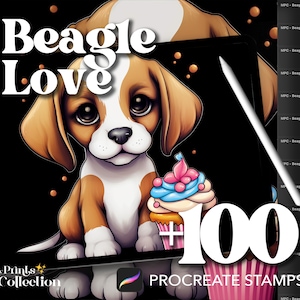 100+ Procreate Beagle Love Stamps, Animal Dog Valentijnsdag Liefde Romantische Lineaire Kunst, Digitale Download, Digital Art Supply, Procreate Brush
