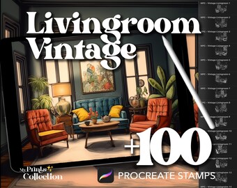 100+ Procreate Livingroom Vintage Stamps, Interior Design Decor Interior Room Fantasy, Digital Download, Digital Art Supply, Procreate Brush