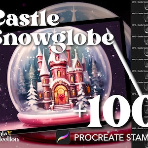 Plus de 100 tampons boules à neige château procréer, princesse kawaii en verre neige Noël Noël hiver, téléchargement numérique, approvisionnement numérique, brosse procréer
