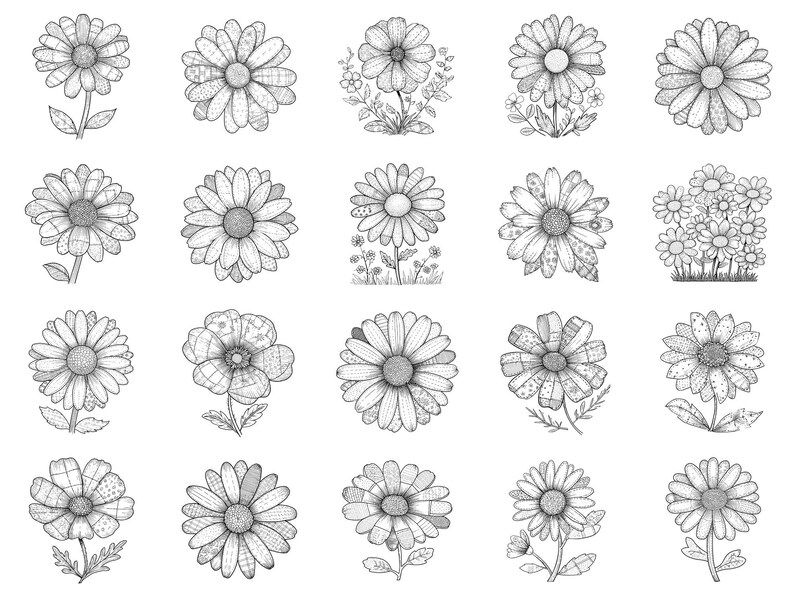 Daisy Meadow Patchwork Photoshop Brushes & Procreate Stamps – 100 ...