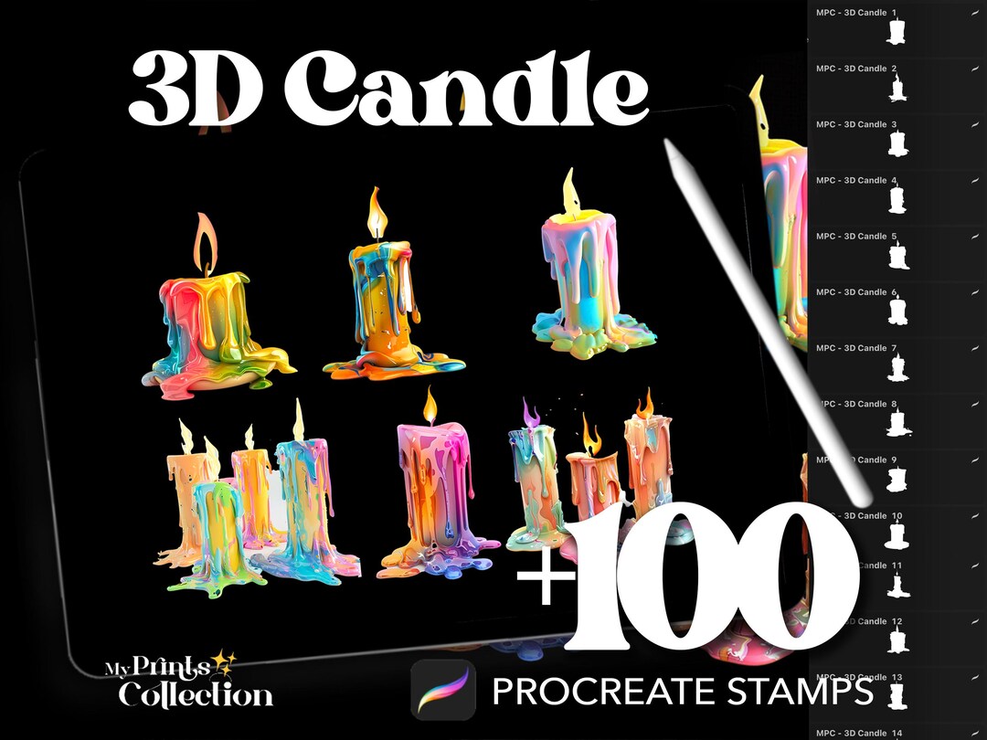 3D Candle Dual Color Procreate Stamp Brushes - 100+ Stamps Brushset for ...