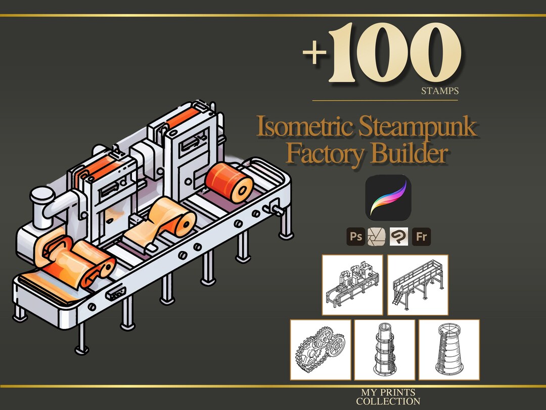 Isometric Steampunk Factory Builder Procreate Stamps & Photoshop ...